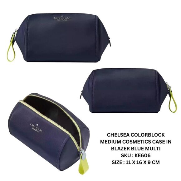 NWOT KATE SPADE Chelsea Colorblock Medium Cosmetic Case in Navy - Picture 1 of 10